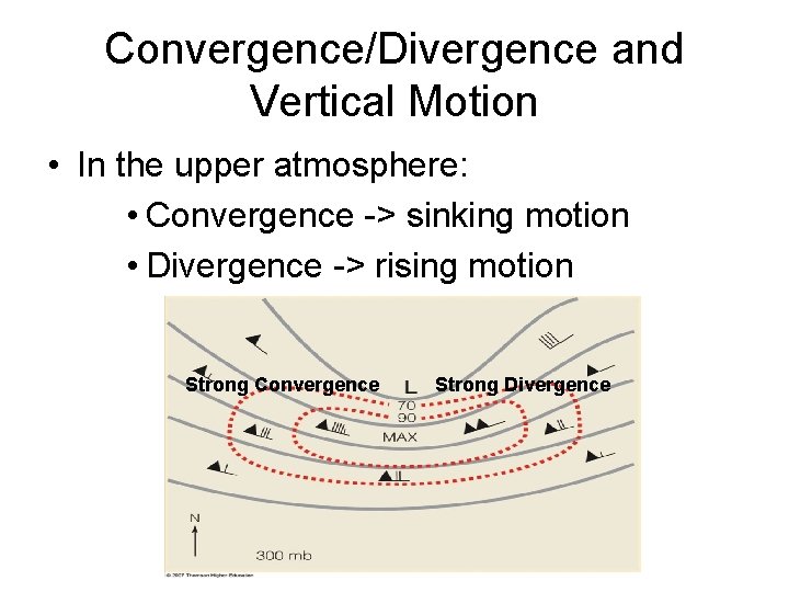 Convergence/Divergence and Vertical Motion • In the upper atmosphere: • Convergence -> sinking motion