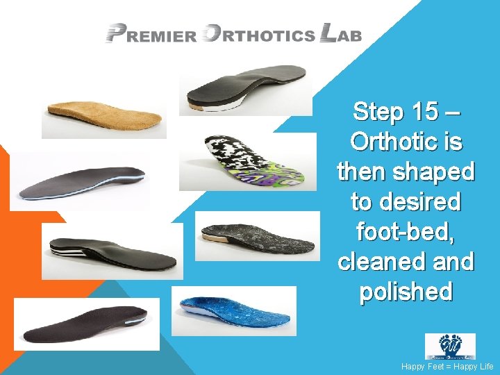 Step 15 – Orthotic is then shaped to desired foot-bed, cleaned and polished Happy