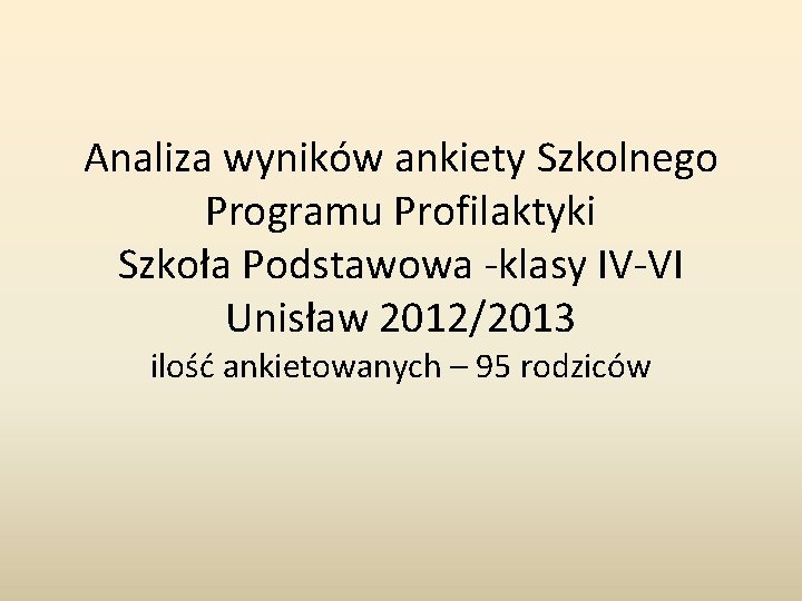 Analiza wyników ankiety Szkolnego Programu Profilaktyki Szkoła Podstawowa -klasy IV-VI Unisław 2012/2013 ilość ankietowanych