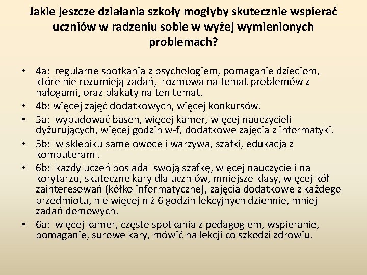 Jakie jeszcze działania szkoły mogłyby skutecznie wspierać uczniów w radzeniu sobie w wyżej wymienionych