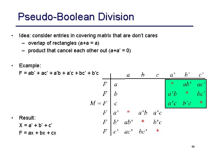 Logic Synthesis Algebraic Division Courtesy Rk Brayton Ucb
