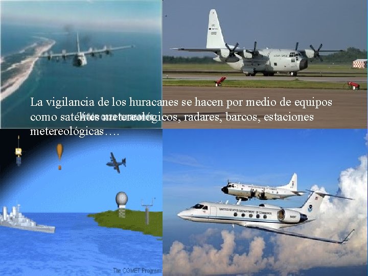 La vigilancia de los huracanes se hacen por medio de equipos como satélites metereológicos,