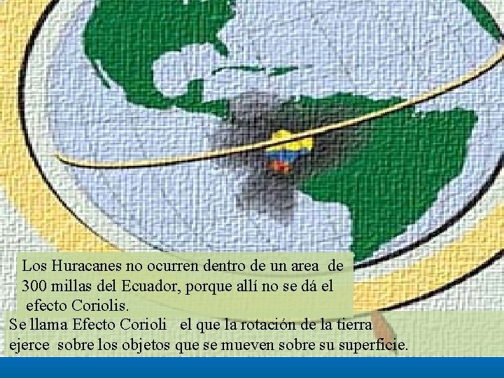 Los Huracanes no ocurren dentro de un area de 300 millas del Ecuador, porque