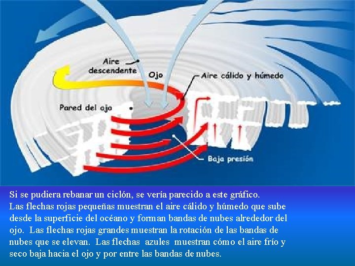 Si se pudiera rebanar un ciclón, se vería parecido a este gráfico. Las flechas