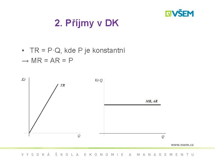 2. Příjmy v DK • TR = P·Q, kde P je konstantní → MR