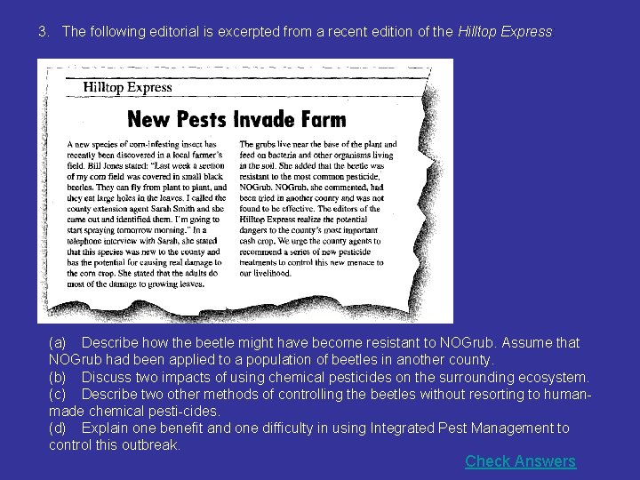 3. The following editorial is excerpted from a recent edition of the Hilltop Express: 3. The following editorial is excerpted from a recent edition of the Hilltop Express: