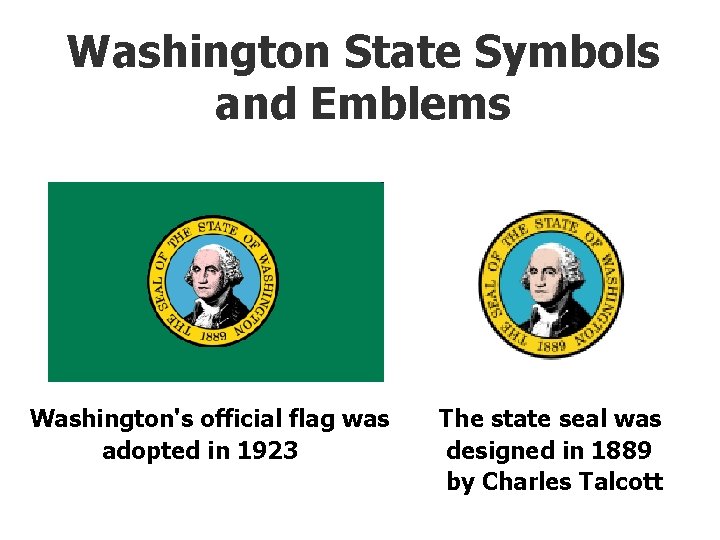 Washington State Symbols and Emblems Washington's official flag was The state seal was adopted