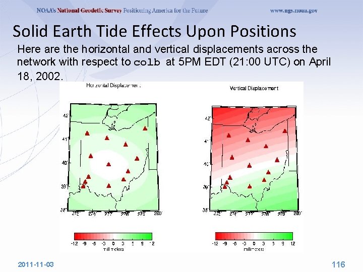 Solid Earth Tide Effects Upon Positions Here are the horizontal and vertical displacements across