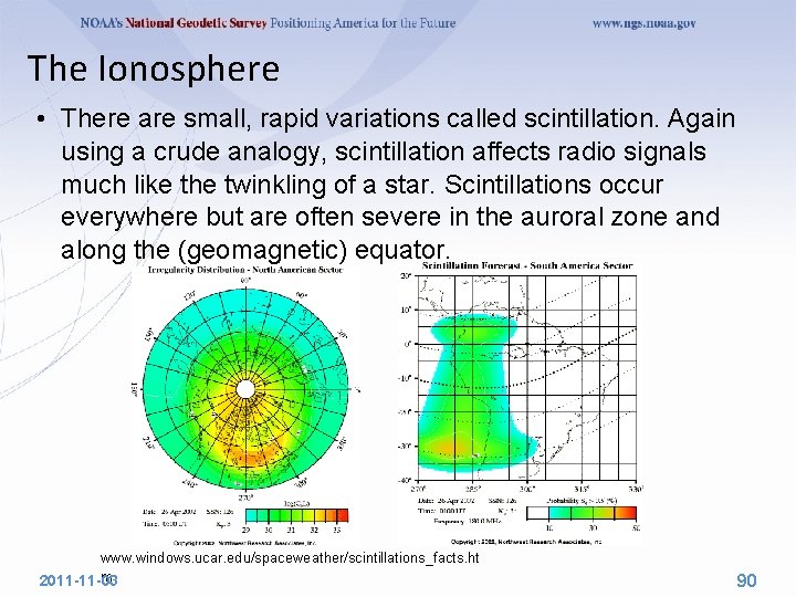 The Ionosphere • There are small, rapid variations called scintillation. Again using a crude