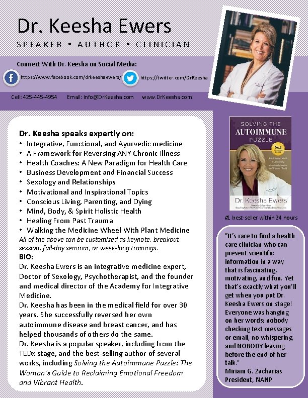 Dr. Keesha Ewers SPEAKER AUTHOR CLINICIAN Connect With Dr. Keesha on Social Media: https: Dr. Keesha Ewers SPEAKER AUTHOR CLINICIAN Connect With Dr. Keesha on Social Media: https: