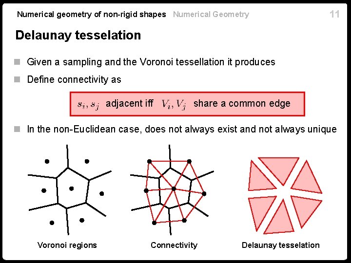 Numerical geometry of non-rigid shapes Numerical Geometry 11 Delaunay tesselation n Given a sampling