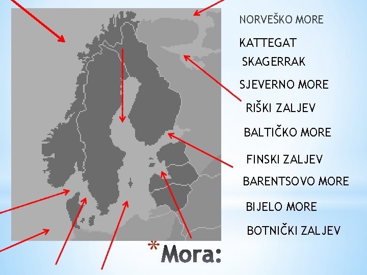 NORVEŠKO MORE KATTEGAT SKAGERRAK SJEVERNO MORE RIŠKI ZALJEV BALTIČKO MORE FINSKI ZALJEV BARENTSOVO MORE