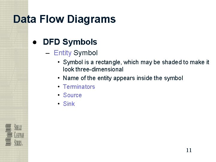 Data Flow Diagrams ● DFD Symbols – Entity Symbol • Symbol is a rectangle,