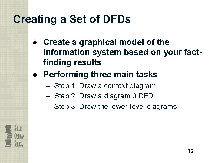 Creating a Set of DFDs ● Create a graphical model of the information system