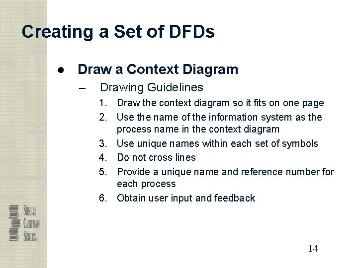 Creating a Set of DFDs ● Draw a Context Diagram – Drawing Guidelines 1.