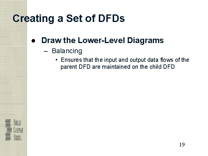 Creating a Set of DFDs ● Draw the Lower-Level Diagrams – Balancing • Ensures