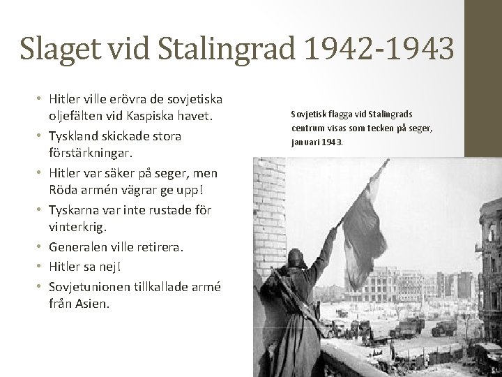 Slaget vid Stalingrad 1942 -1943 • Hitler ville erövra de sovjetiska oljefälten vid Kaspiska