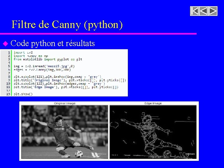 Filtre de Canny (python) u Code python et résultats 