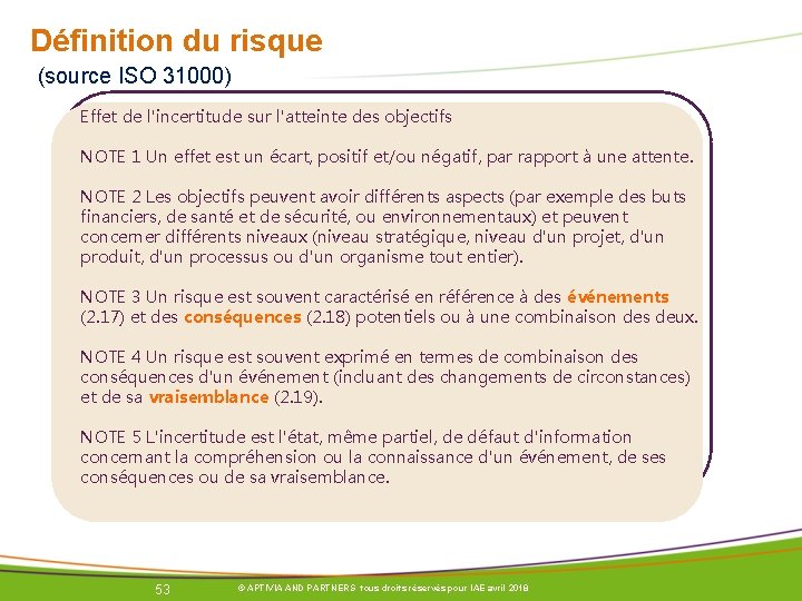 Définition du risque (source ISO 31000) Effet de l'incertitude sur l'atteinte des objectifs NOTE Définition du risque (source ISO 31000) Effet de l'incertitude sur l'atteinte des objectifs NOTE