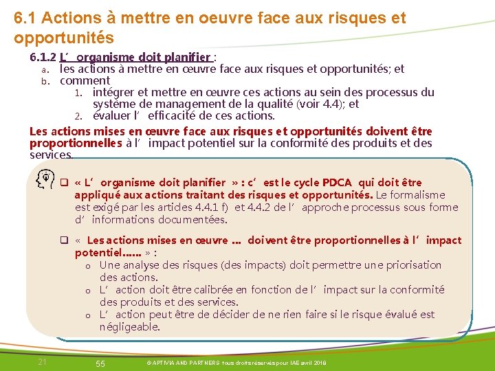6. 1 Actions à mettre en oeuvre face aux risques et opportunités 6. 1. 6. 1 Actions à mettre en oeuvre face aux risques et opportunités 6. 1.