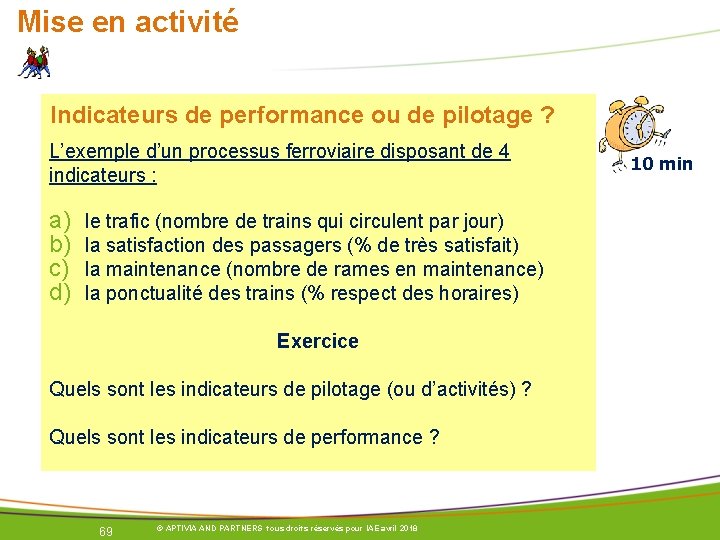 Mise en activité Indicateurs de performance ou de pilotage ? L’exemple d’un processus ferroviaire Mise en activité Indicateurs de performance ou de pilotage ? L’exemple d’un processus ferroviaire