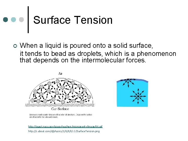 Surface Tension ¢ When a liquid is poured onto a solid surface, it tends