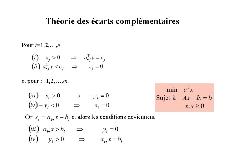 Théorie des écarts complémentaires Pour j=1, 2, …, n et pour i=1, 2, …,