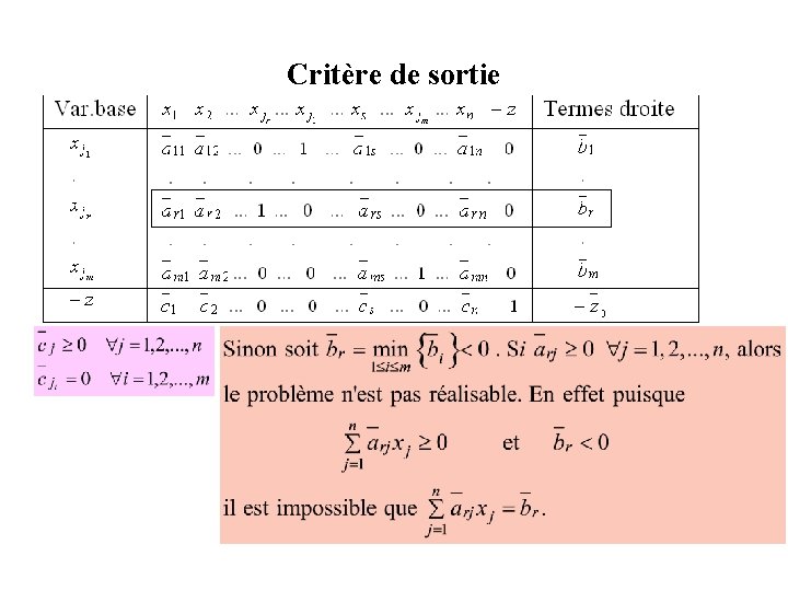 Critère de sortie 