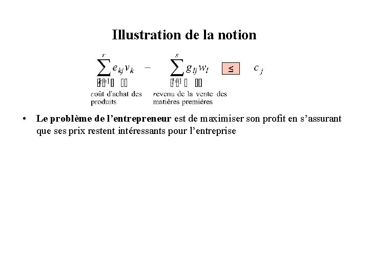 Illustration de la notion ≤ • Le problème de l’entrepreneur est de maximiser son