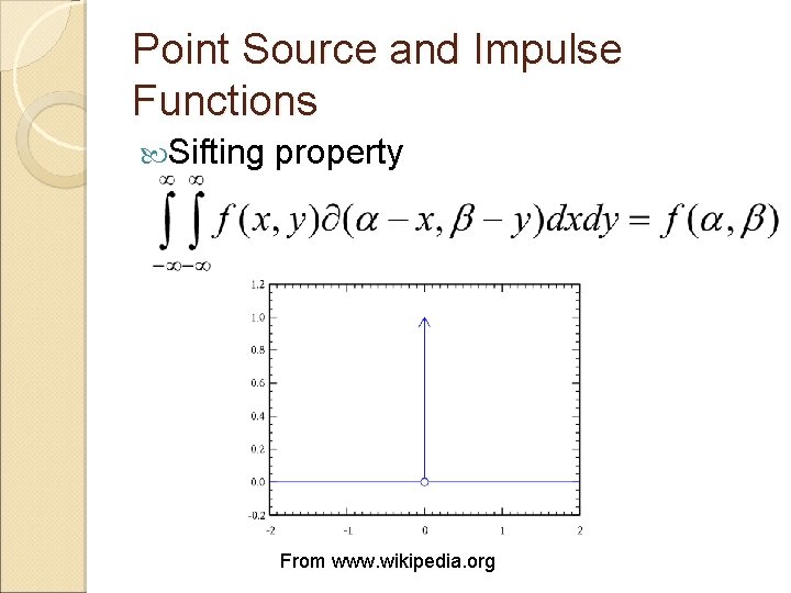 Point Source and Impulse Functions Sifting property From www. wikipedia. org 