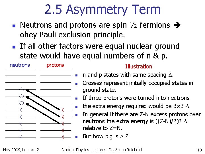 2. 5 Asymmetry Term n n Neutrons and protons are spin ½ fermions obey