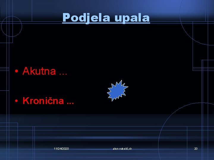 Podjela upala • Akutna. . . • Kronična. . . 11/24/2020 alen vukelić, dr