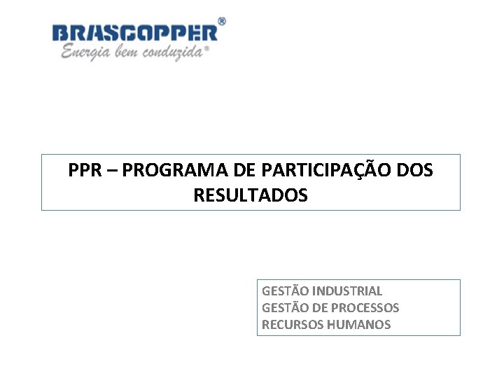 PPR – PROGRAMA DE PARTICIPAÇÃO DOS RESULTADOS GESTÃO INDUSTRIAL GESTÃO DE PROCESSOS RECURSOS HUMANOS