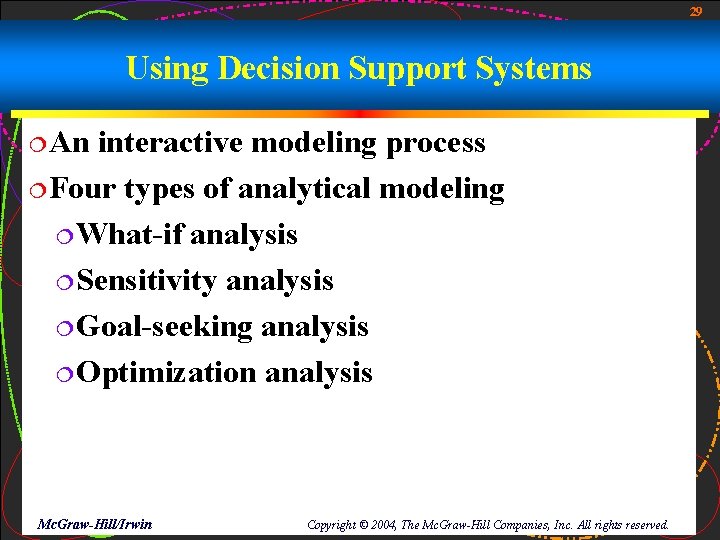 29 Using Decision Support Systems ¦An interactive modeling process ¦Four types of analytical modeling