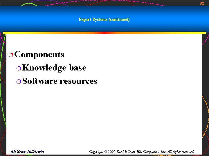 52 Expert Systems (continued) ¦Components ¦Knowledge base ¦Software resources Mc. Graw-Hill/Irwin Copyright © 2004,