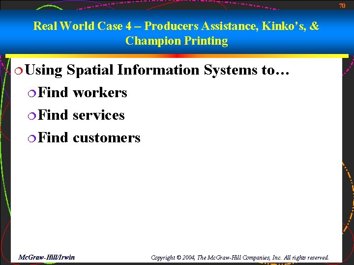 70 Real World Case 4 – Producers Assistance, Kinko’s, & Champion Printing ¦Using Spatial