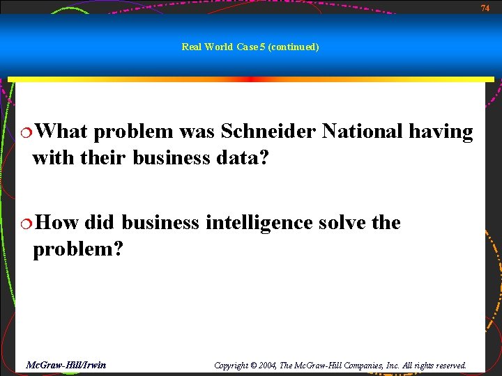 74 Real World Case 5 (continued) ¦What problem was Schneider National having with their