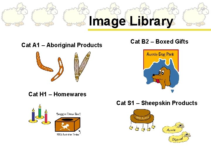 Image Library Cat A 1 – Aboriginal Products Cat B 2 – Boxed Gifts