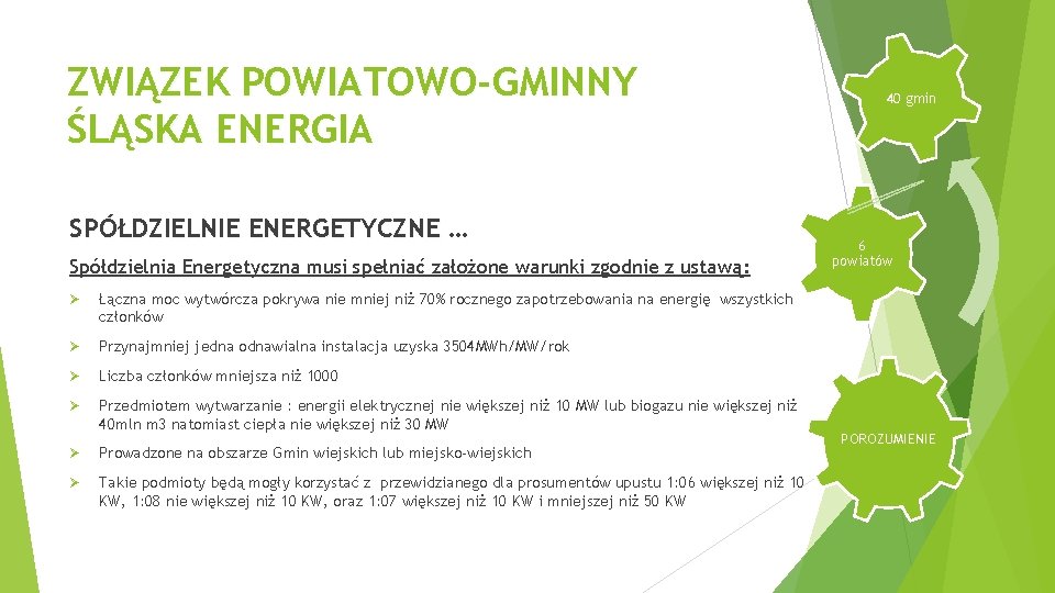 ZWIĄZEK POWIATOWO-GMINNY ŚLĄSKA ENERGIA SPÓŁDZIELNIE ENERGETYCZNE … Spółdzielnia Energetyczna musi spełniać założone warunki zgodnie