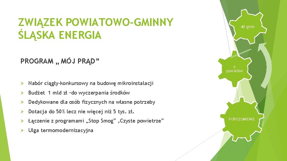 ZWIĄZEK POWIATOWO-GMINNY ŚLĄSKA ENERGIA PROGRAM „ MÓJ PRĄD” Ø Nabór ciągły-konkursowy na budowę mikroinstalacji