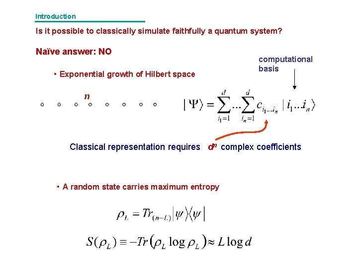 Introduction Is it possible to classically simulate faithfully a quantum system? Naïve answer: NO