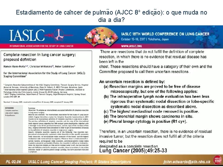Estadiamento de ca ncer de pulma o (AJCC 8 a edic a o): o