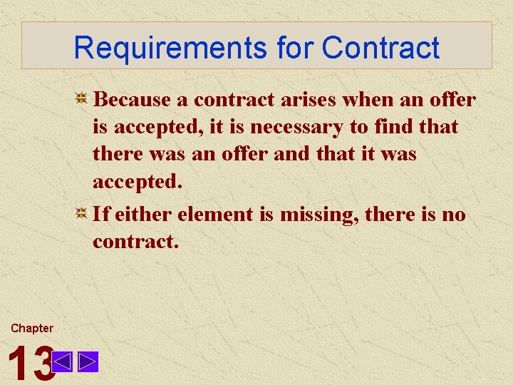 Requirements for Contract Because a contract arises when an offer is accepted, it is