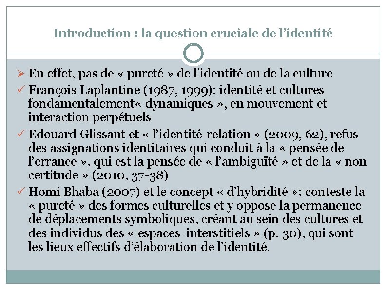 Introduction : la question cruciale de l’identité Ø En effet, pas de « pureté