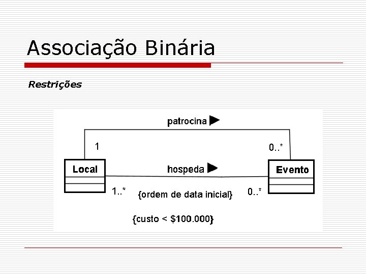 Associação Binária Restrições Associação Binária Restrições