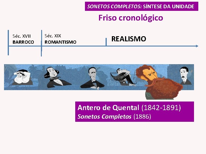 SONETOS COMPLETOS: SÍNTESE DA UNIDADE Friso cronológico Séc. XVII BARROCO Séc. XIX ROMANTISMO REALISMO