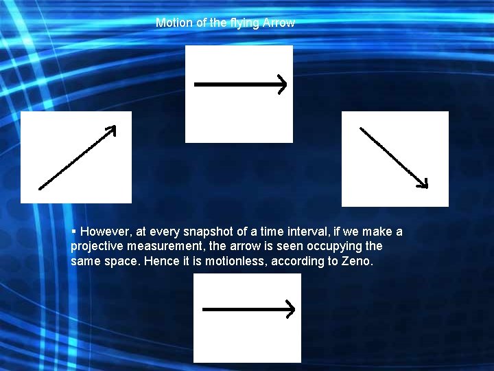  Motion of the flying Arrow § However, at every snapshot of a time