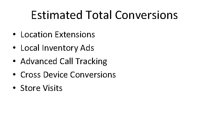 Estimated Total Conversions • • • Location Extensions Local Inventory Ads Advanced Call Tracking