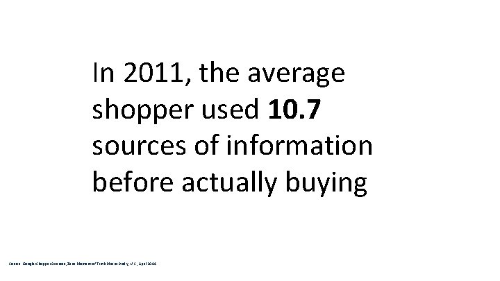 In 2011, the average shopper used 10. 7 sources of information before actually buying