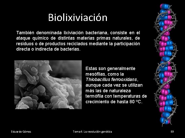 Biolixiviación También denominada lixiviación bacteriana, consiste en el ataque químico de distintas materias primas